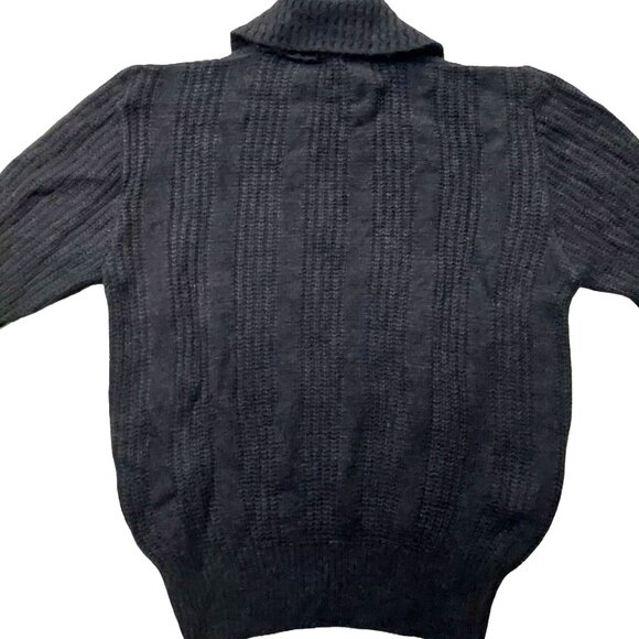 Retro Vintage 1940s-1960s Black Ribbed 3/4 Sleeve Collared Knit Sweater Sz Small - Picture 5 of 6